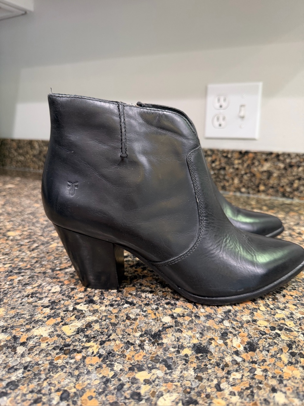 Black Frye Jennifer Leather Women's Ankle Boot with Block Heel 8